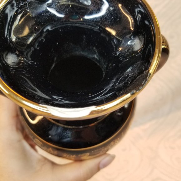1960s I. Spyropoulos Greek Black Urn Handled Vase 24k Gold Detailing Handmade - Picture 8 of 11